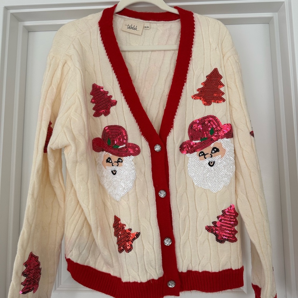 TALULAH Cream and Red Festive Cardigan